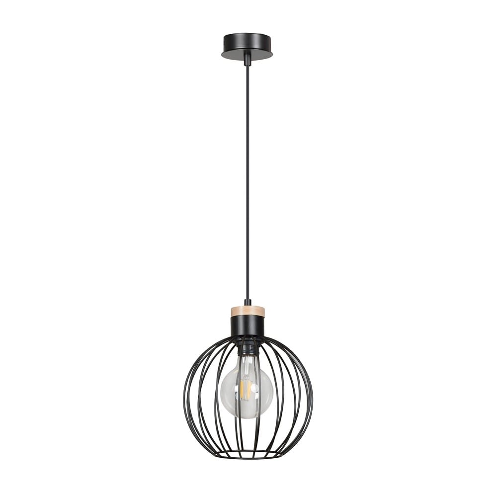 Wonderlamp Hängeleuchte mit Metallschirm in Schwarz und Holzgitter style modern Schwarz Holz