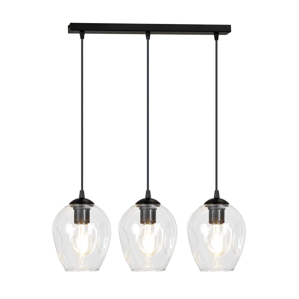 Wonderlamp Hängeleuchte mit 3 transparenten Schirmen und höhenverstellbar style modern Schwarz Kristall