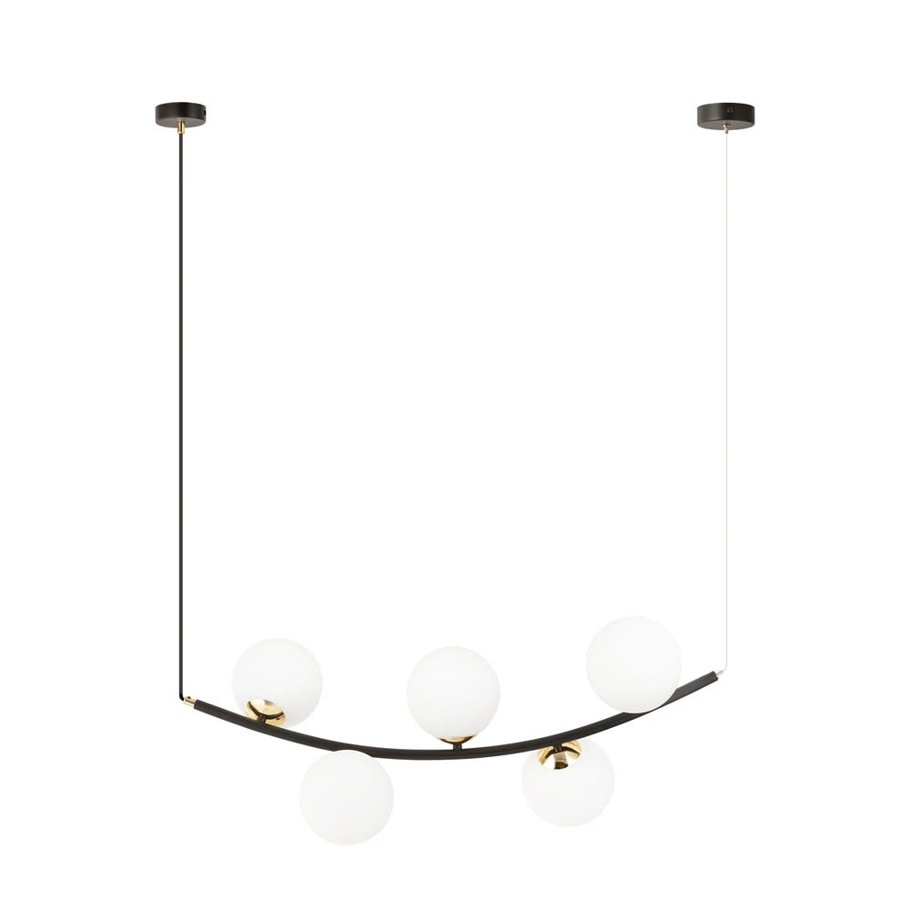 Suspension avec barre en métal et 5 sphères d'opale sur les côtés
