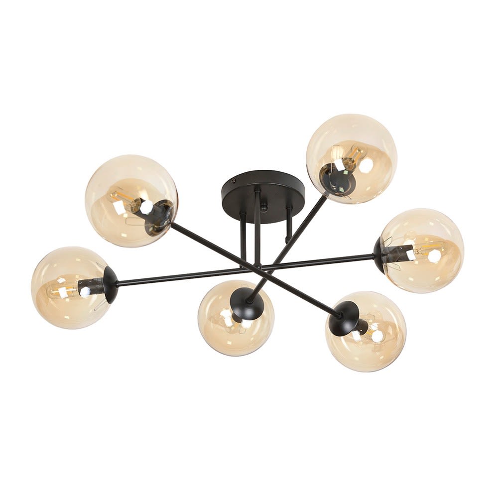 Plafonnier de style vintage avec 6 sphères en verre ambré