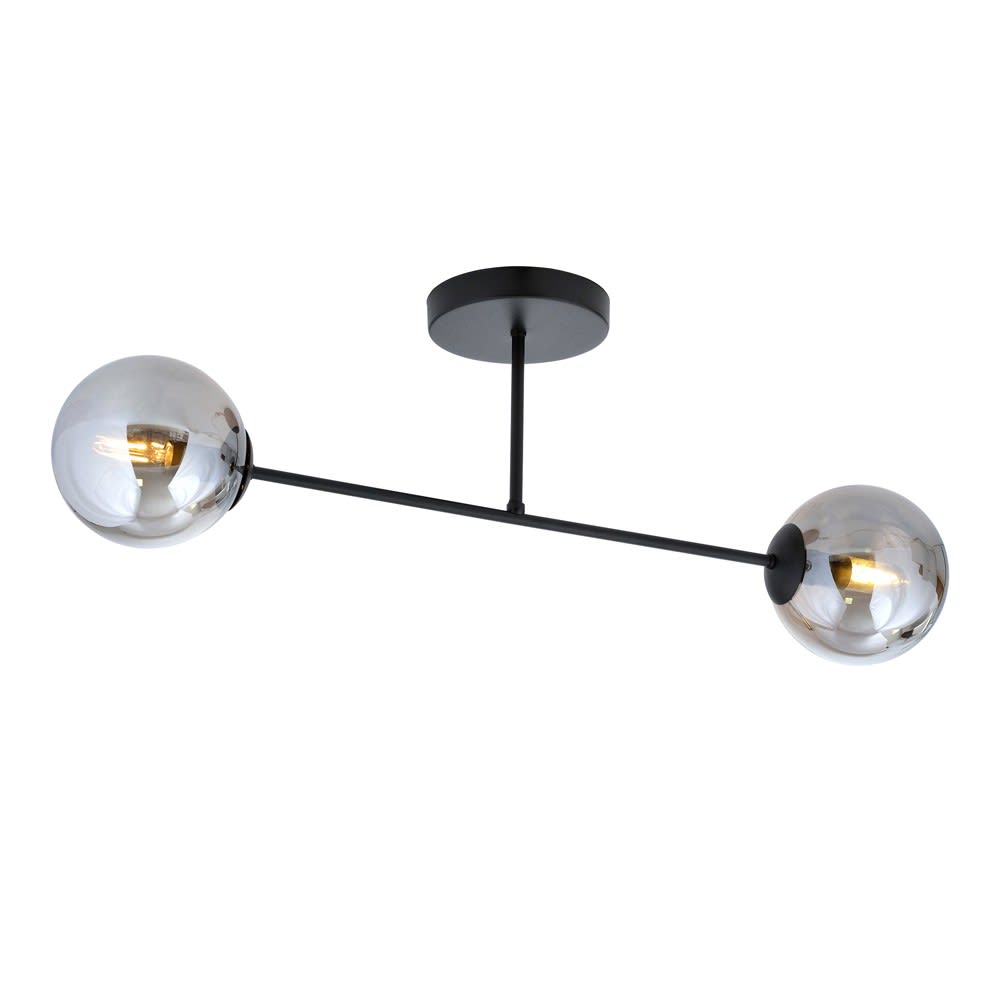 Wonderlamp Deckenleuchte mit schwarzer Metallstruktur und 2 grauen Kugeln style modern - Stahl