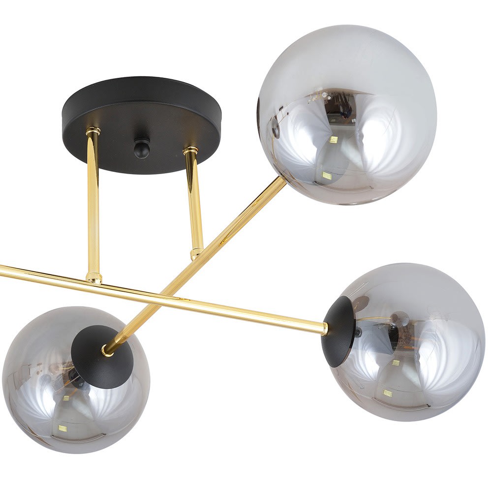 Plafonnier noir avec 2 barres en métal doré et 4 sphères grises — vue 4