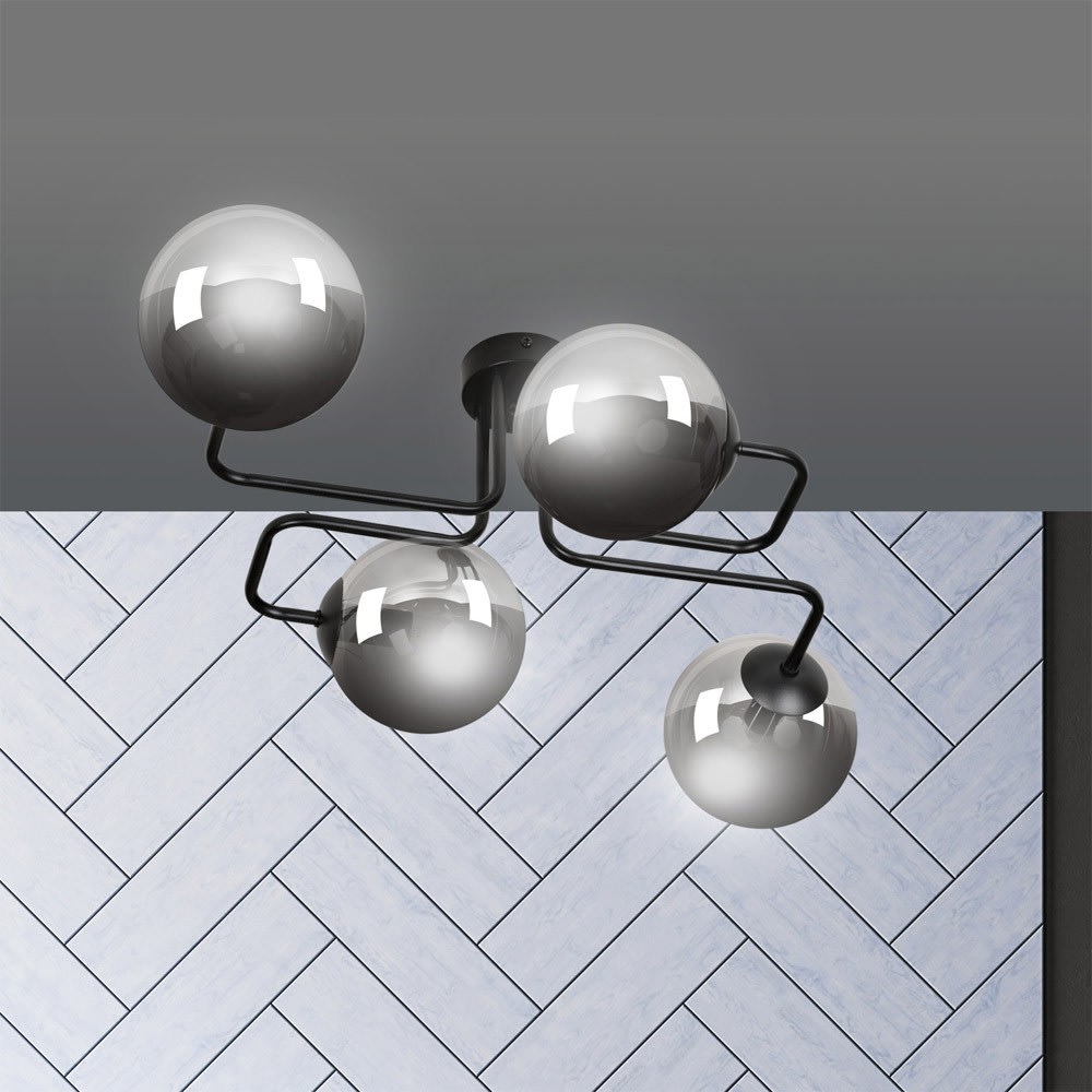 Plafonnier de style vintage avec 4 sphères en verre graphite - Maisons du Monde