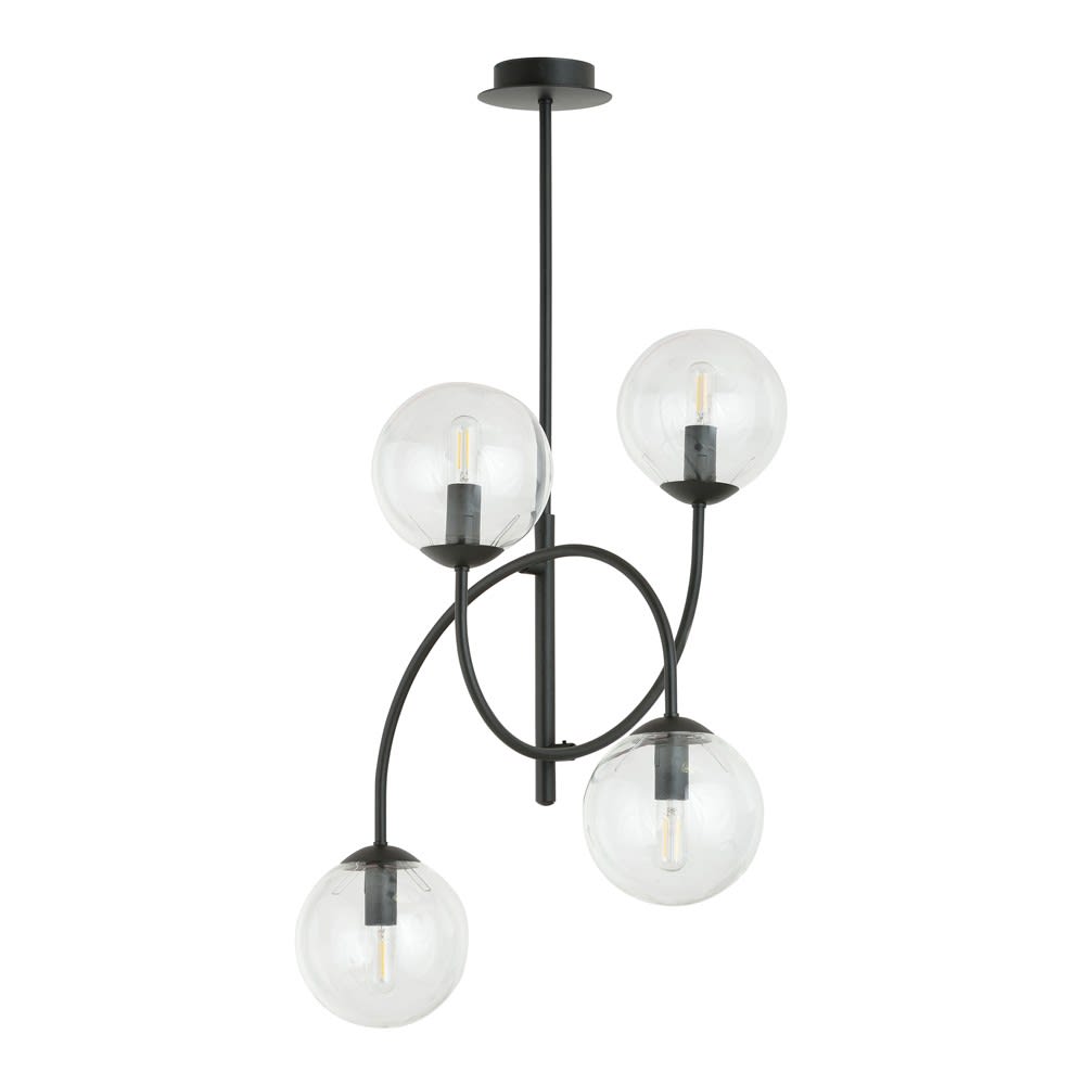 Plafonnier avec structures courbes et 4 sphères transparentes ø40