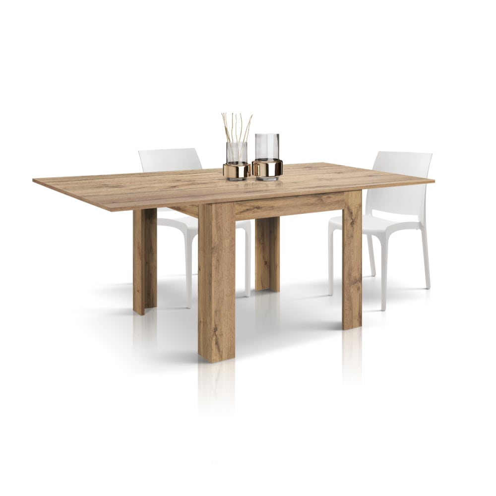 Tisch in Eichenoptik, ausklappbar wie ein Buch, 90 × 90– 180 × 90