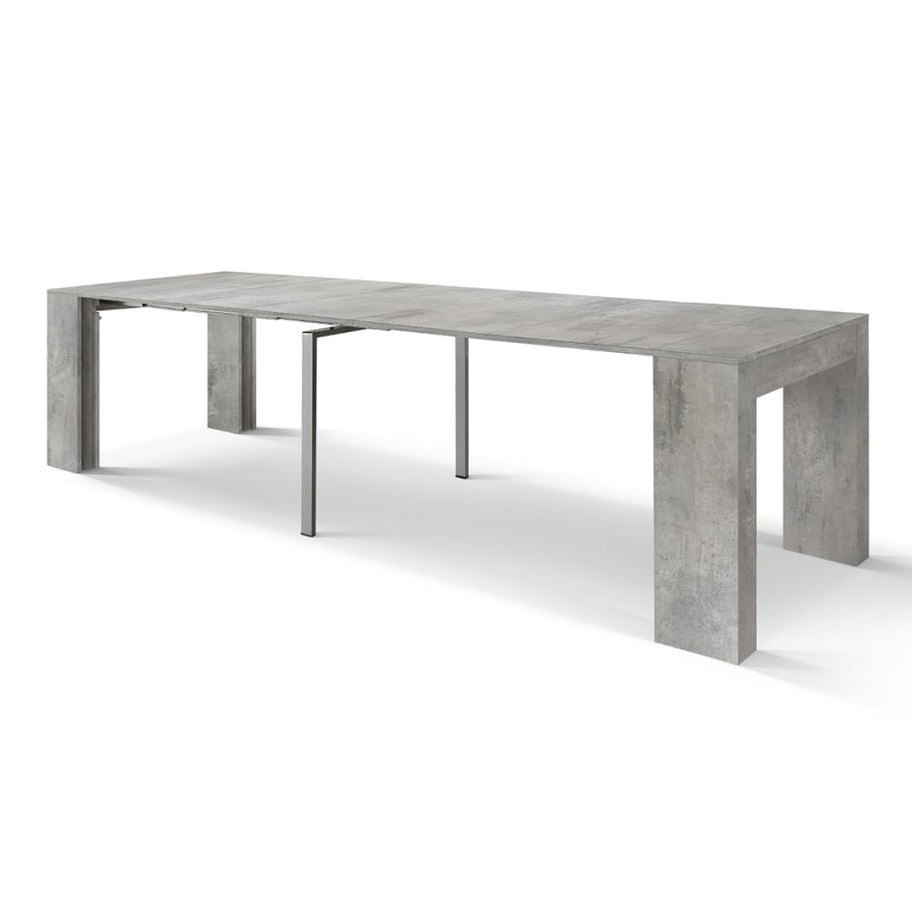 Console à rallonge en bois, finition gris ciment 90×45-90×300 cm