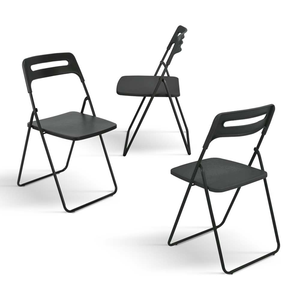 Lot de 6 chaises pliantes en métal noir et polypropylène noir