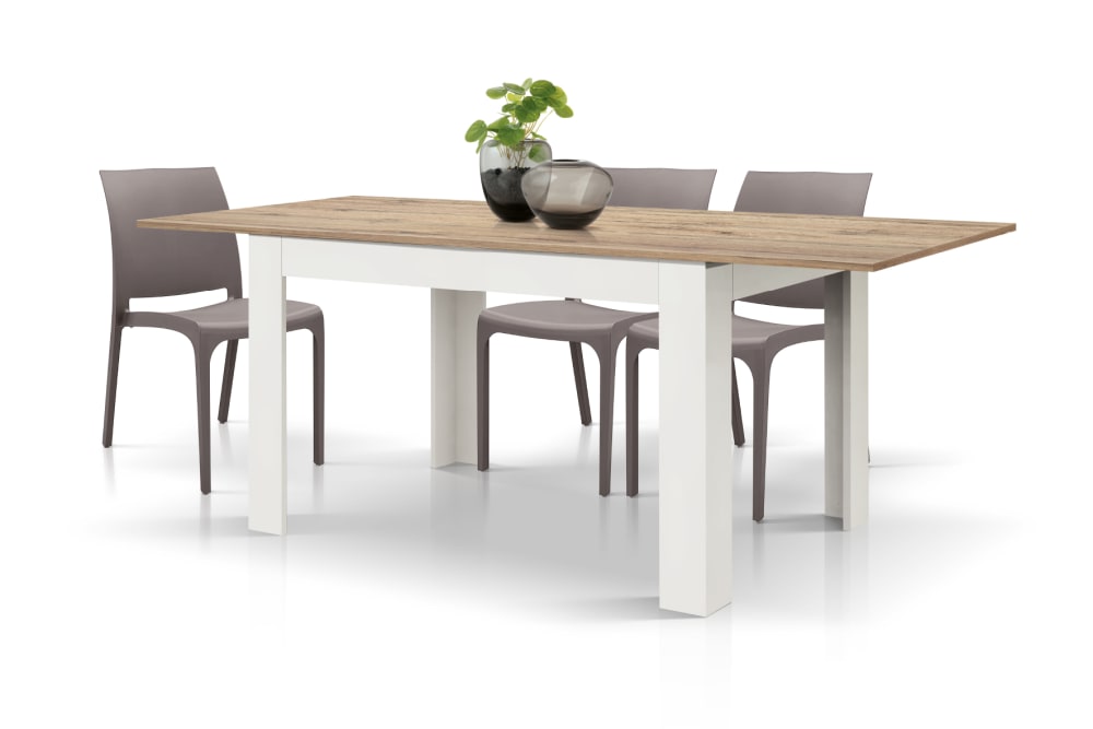 Holztisch, Eichenoptik, weißes Gestell, ausziehbar, 120×80–