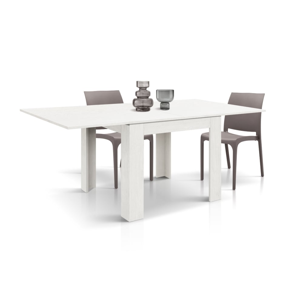 Table en frêne blanc dépliable 90×90-180×90 cm