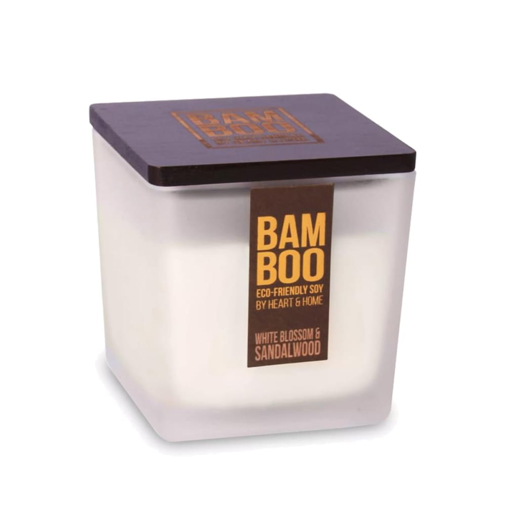 Heart and home Bougie parfumée en verre fleur de cerisier et bois de santal H9cm Blanc