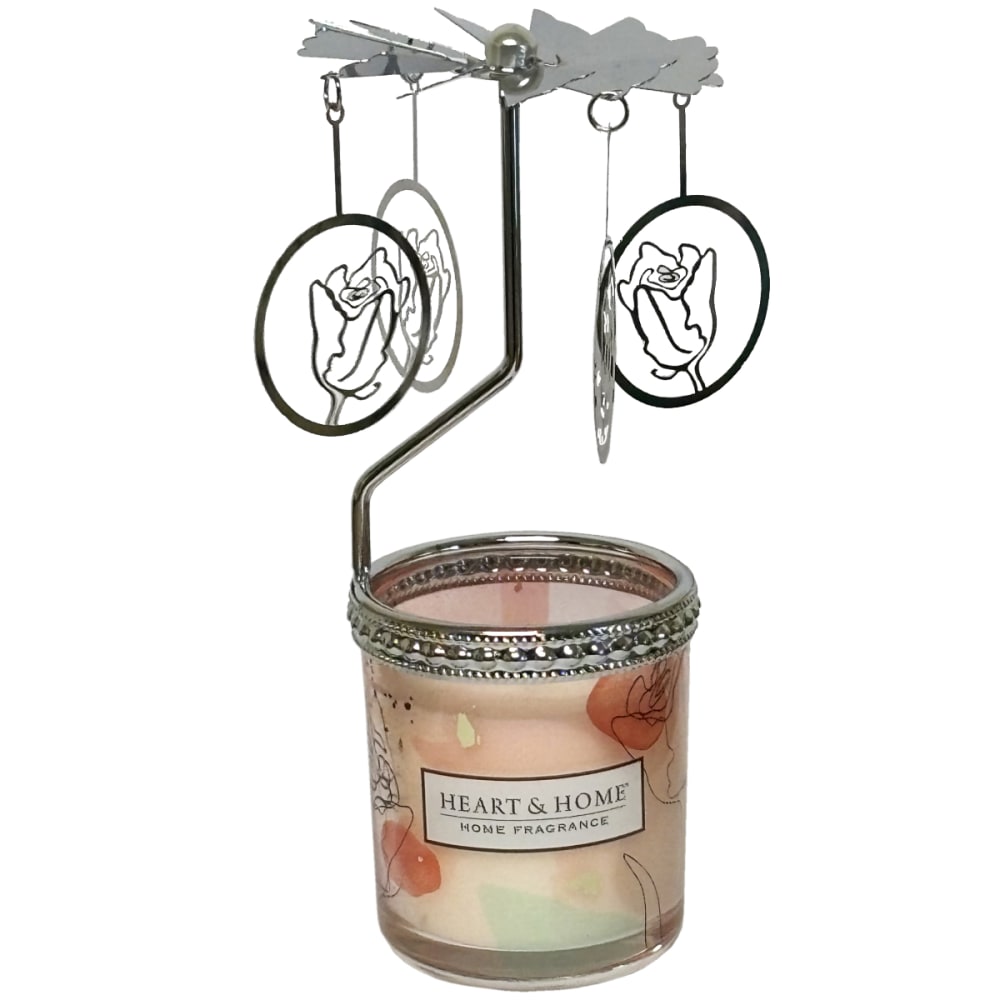 Heart and home Carrousel avec bougie parfumée en verre rose h18 cm