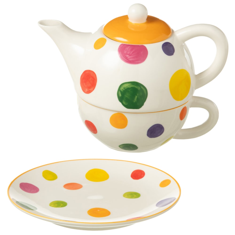Jolipa Ensemble théière égoïste en porcelaine à pois multicolores Blanc