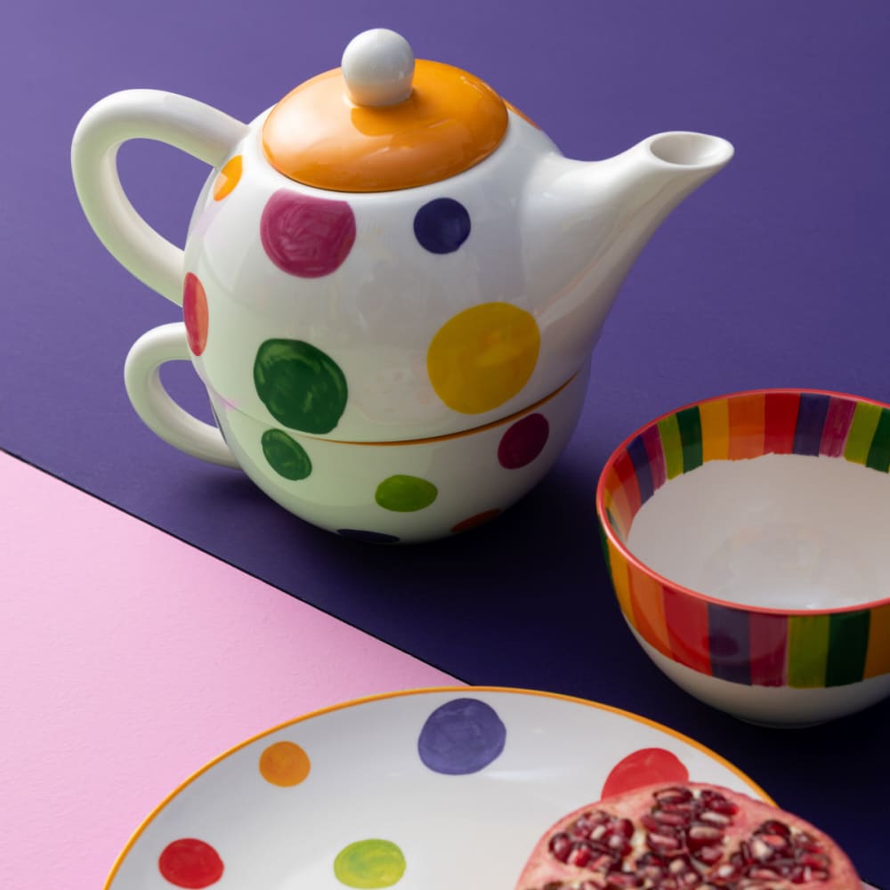 Ensemble théière égoïste en porcelaine à pois multicolores - Maisons du Monde