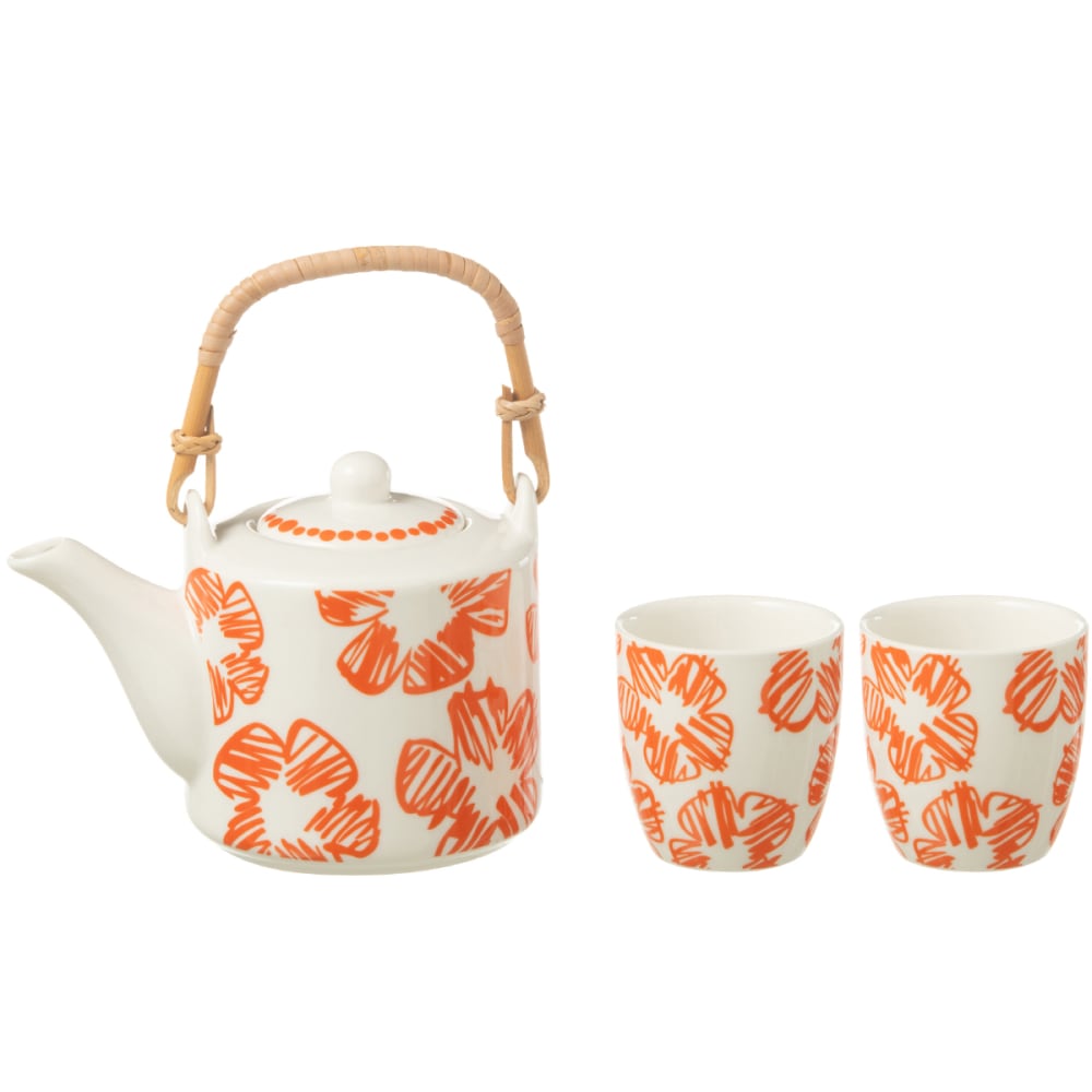 Jolipa Ensemble théière et 2 tasses en céramique blanche à fleurs