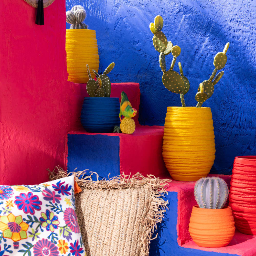 Cache pot bleu en céramique H14 cm - Maisons du Monde