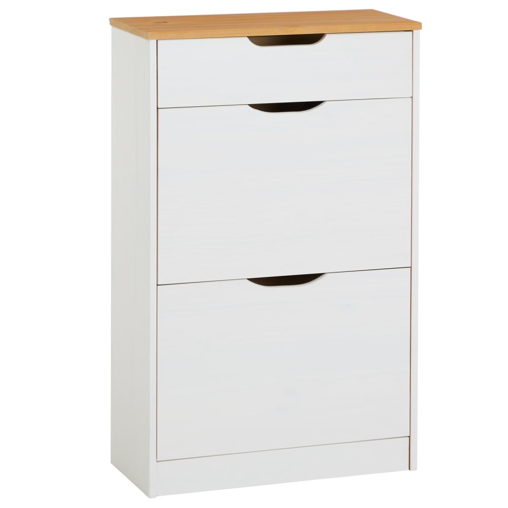 IDIMEX Schuhschrank mit 1 Schublade und 2 Kipper aus Kiefer, weiß/braun style landhaus - Holz