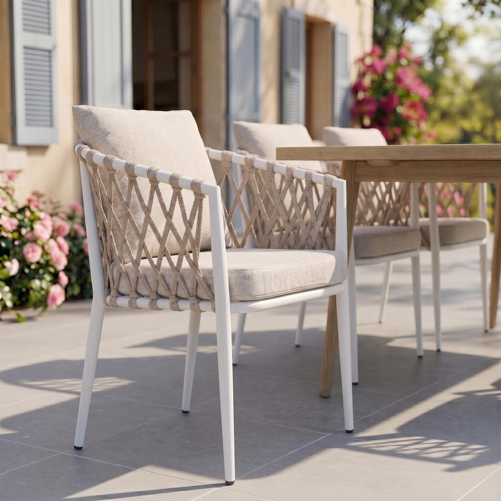 Gartenstühle 6er Set mit Sitzkissen, weiß - Maisons Du Monde