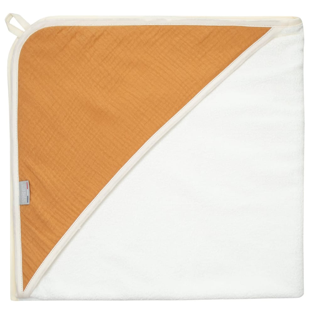 Cape de bain bébé en gaze de coton et bambou camel 75x75 cm