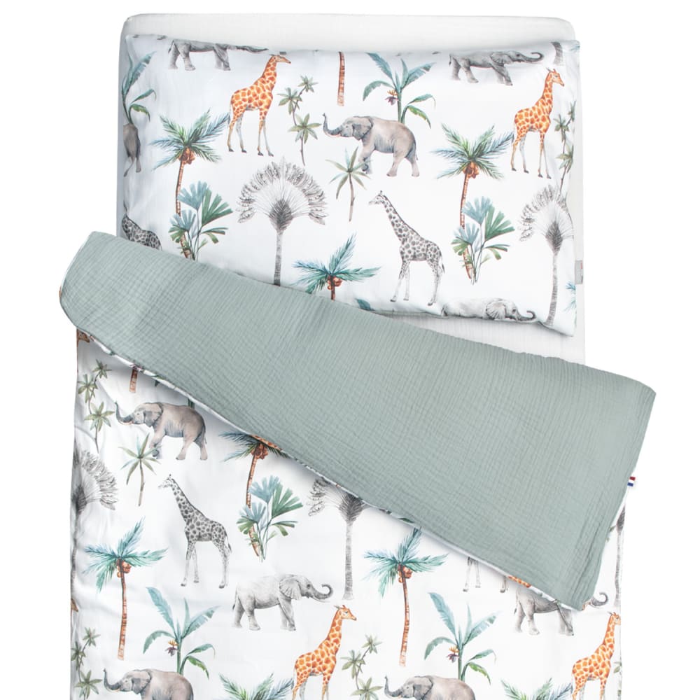 Parure de lit bébé réversible gaze de coton Vert 100x140 cm