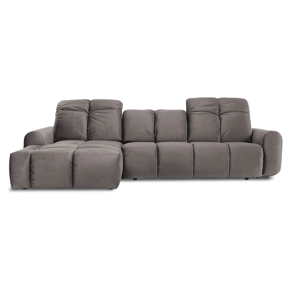 Canapé 3 places velours angle gauche gris clair