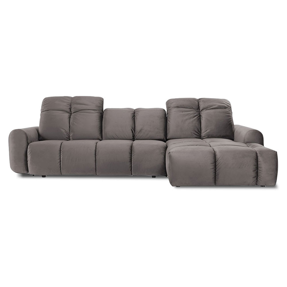 Canapé 3 places velours angle droit gris clair