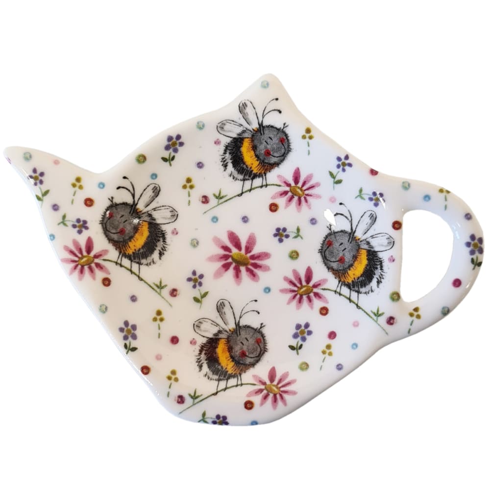 Coupelle pour sachets de thé en porcelaine blanche à motifs abeilles