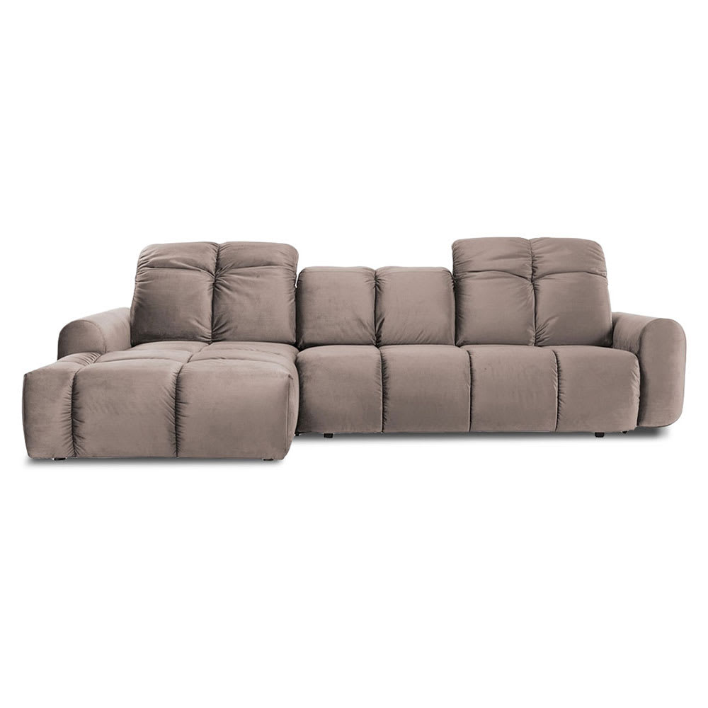 Canapé 3 places velours angle gauche beige