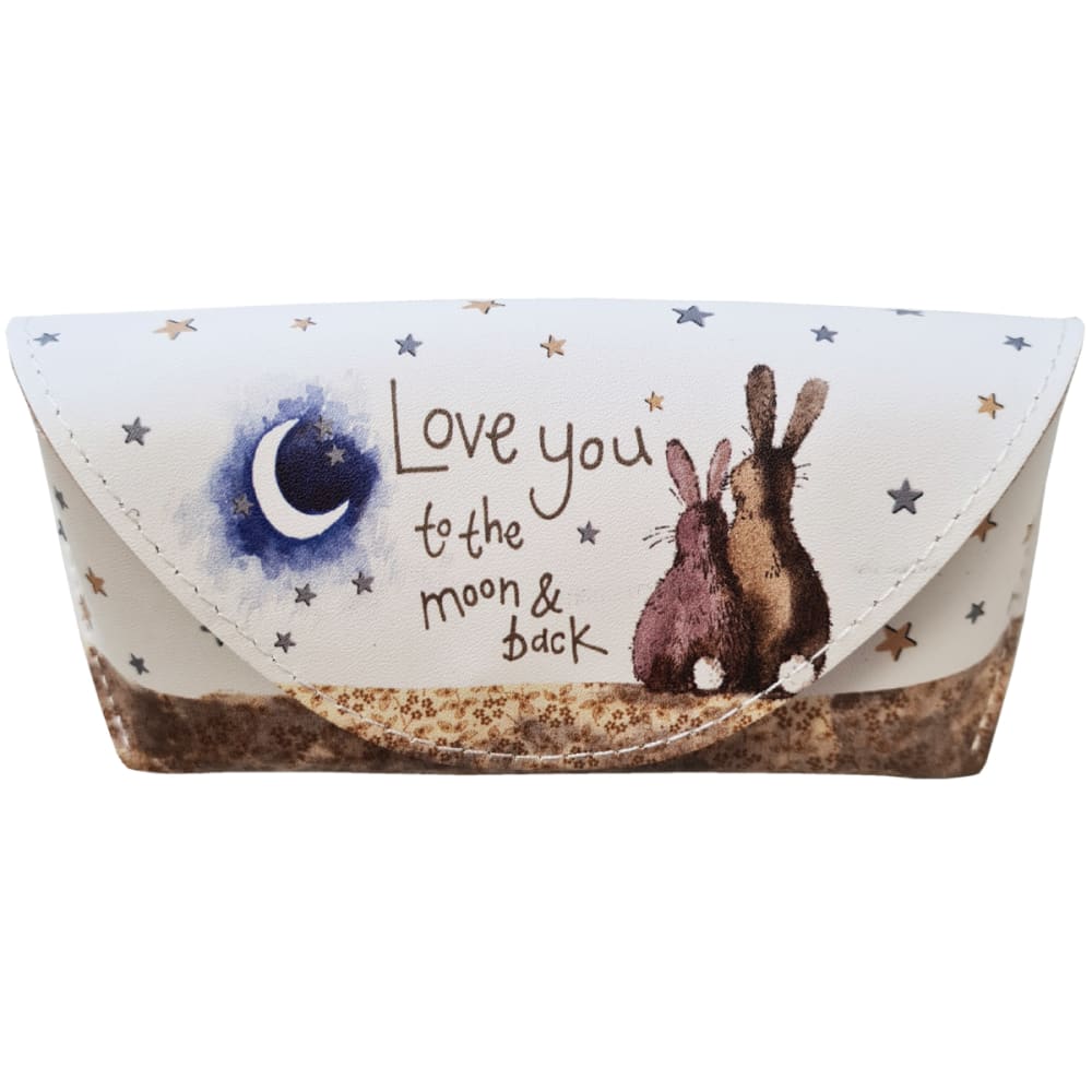 Étui à lunettes blanc à motifs lapins et lune