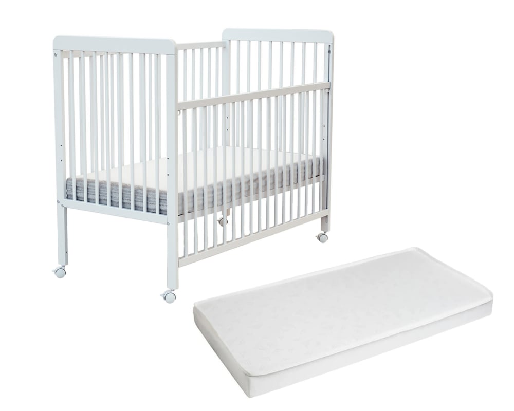 Lit bébé coulissant en bois avec matelas en bois Blanc
