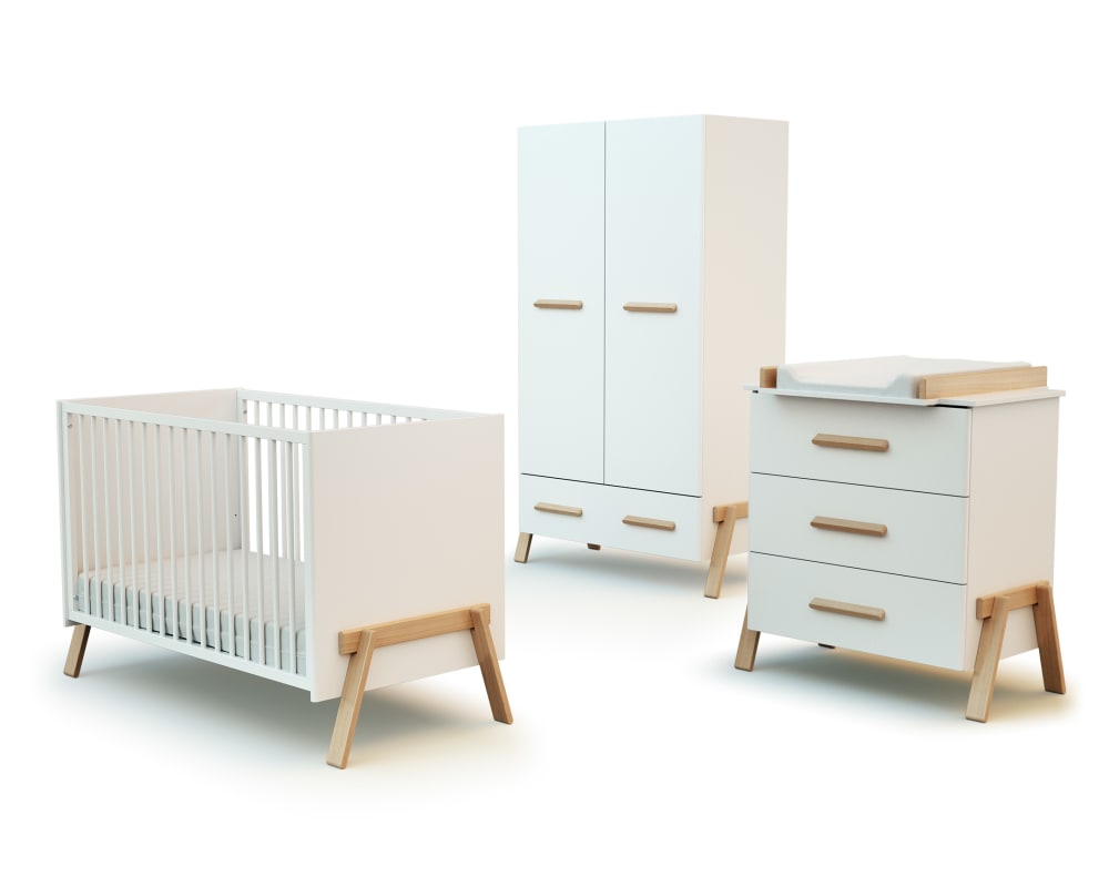 Chambre bébé lit, commode à langer 3 tiroirs et armoire bois