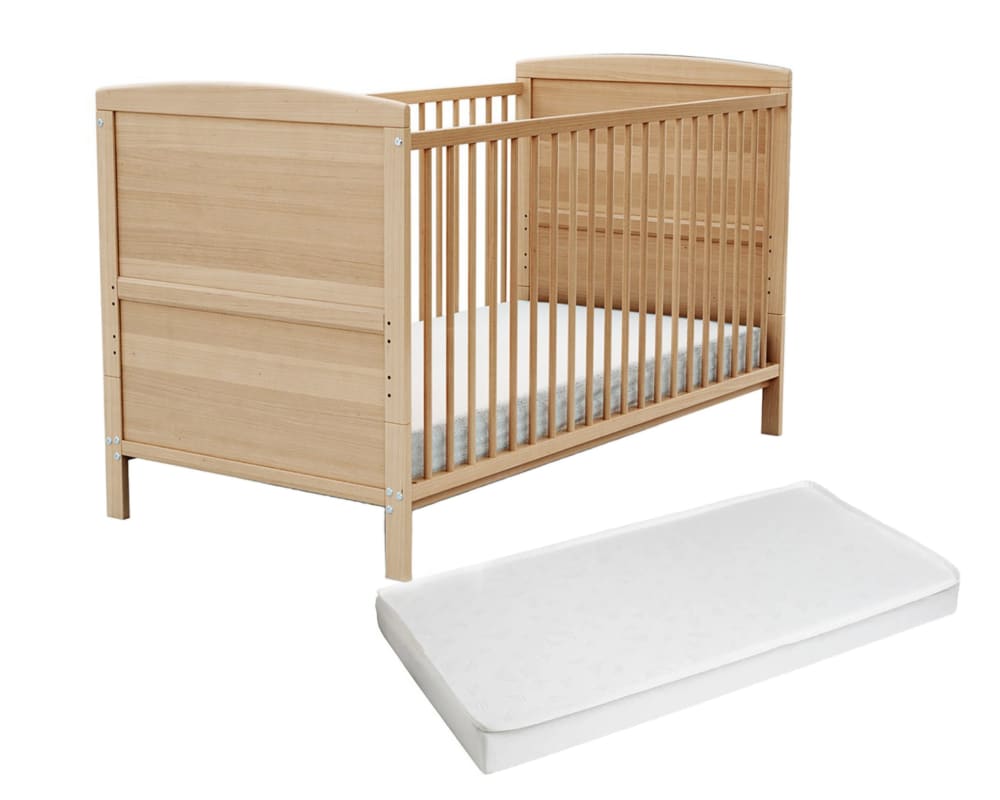 Lit bébé évolutif en bois avec matelas en bois Hêtre Verni