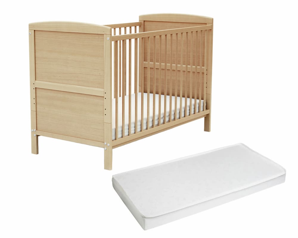 Lit bébé évolutif en bois avec matelas en bois Hêtre Verni