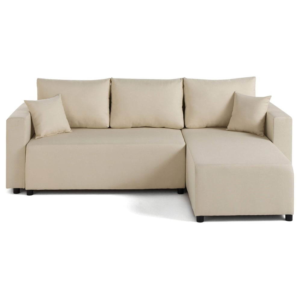 Canapé d'angle réversible convertible 4 places en tissu beige