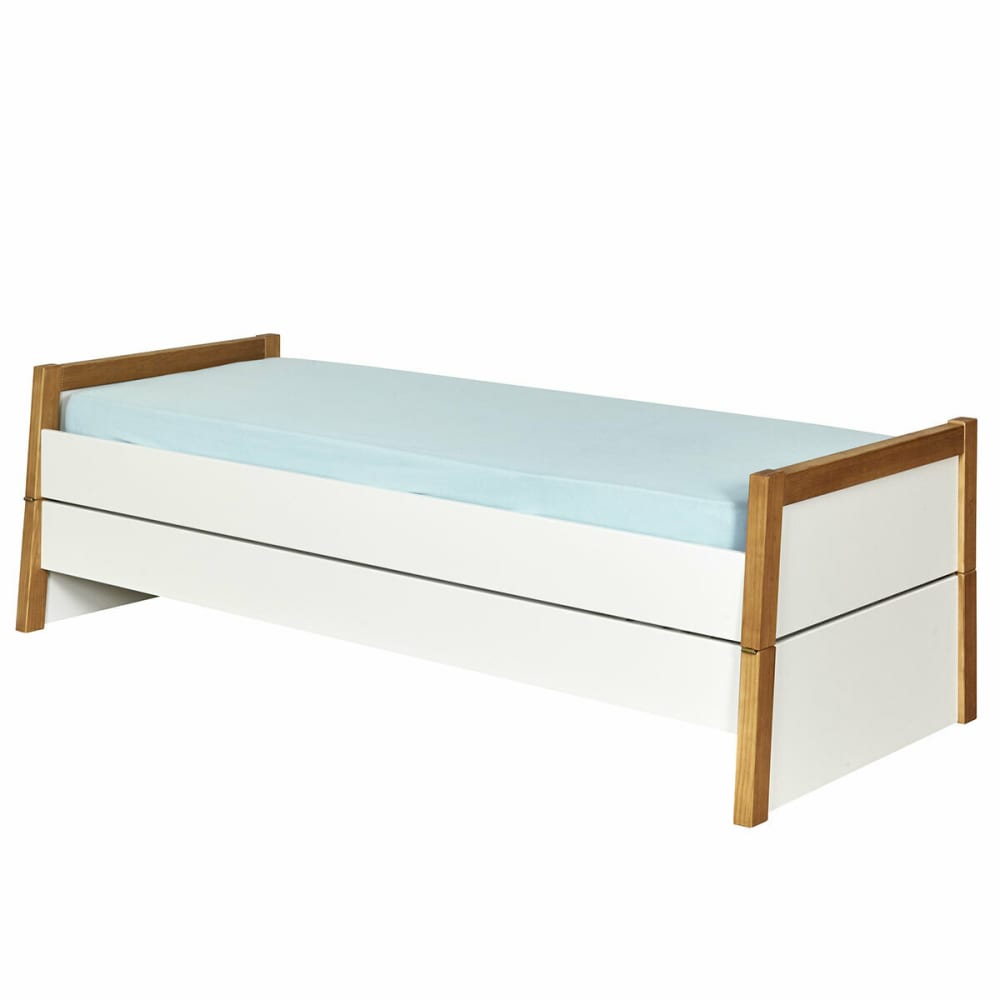 Pack lit gigogne avec matelas bois massif 80x200 cm