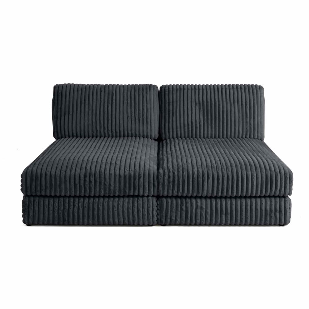 Canapé modulable 3 places  en fausse fourrure côtelée gris anthracite