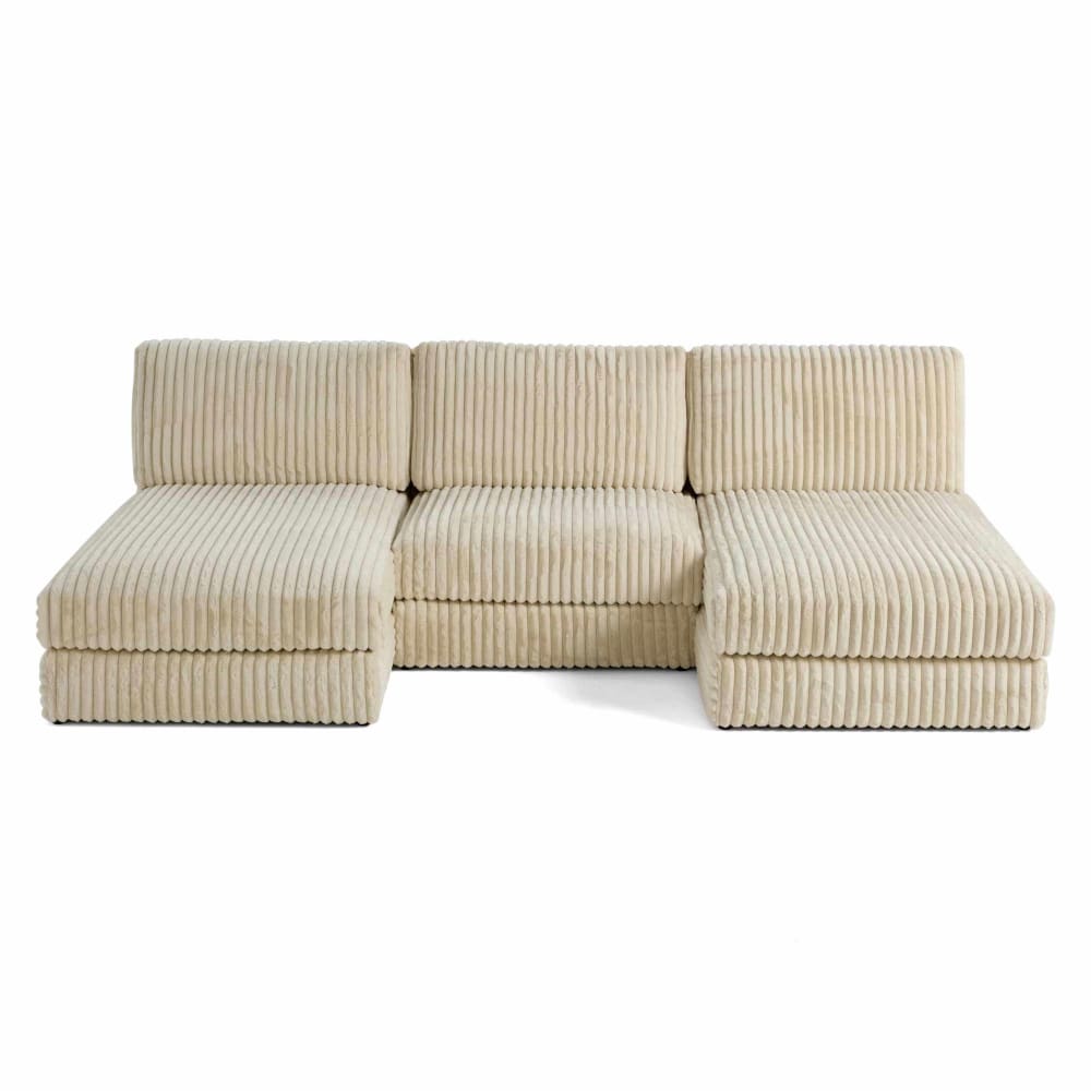 Canapé modulable 5 places en u en fausse fourrure côtelée beige