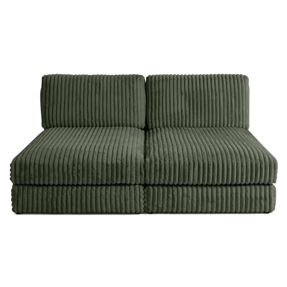 Canapé modulable 3 places  en fausse fourrure côtelée vert