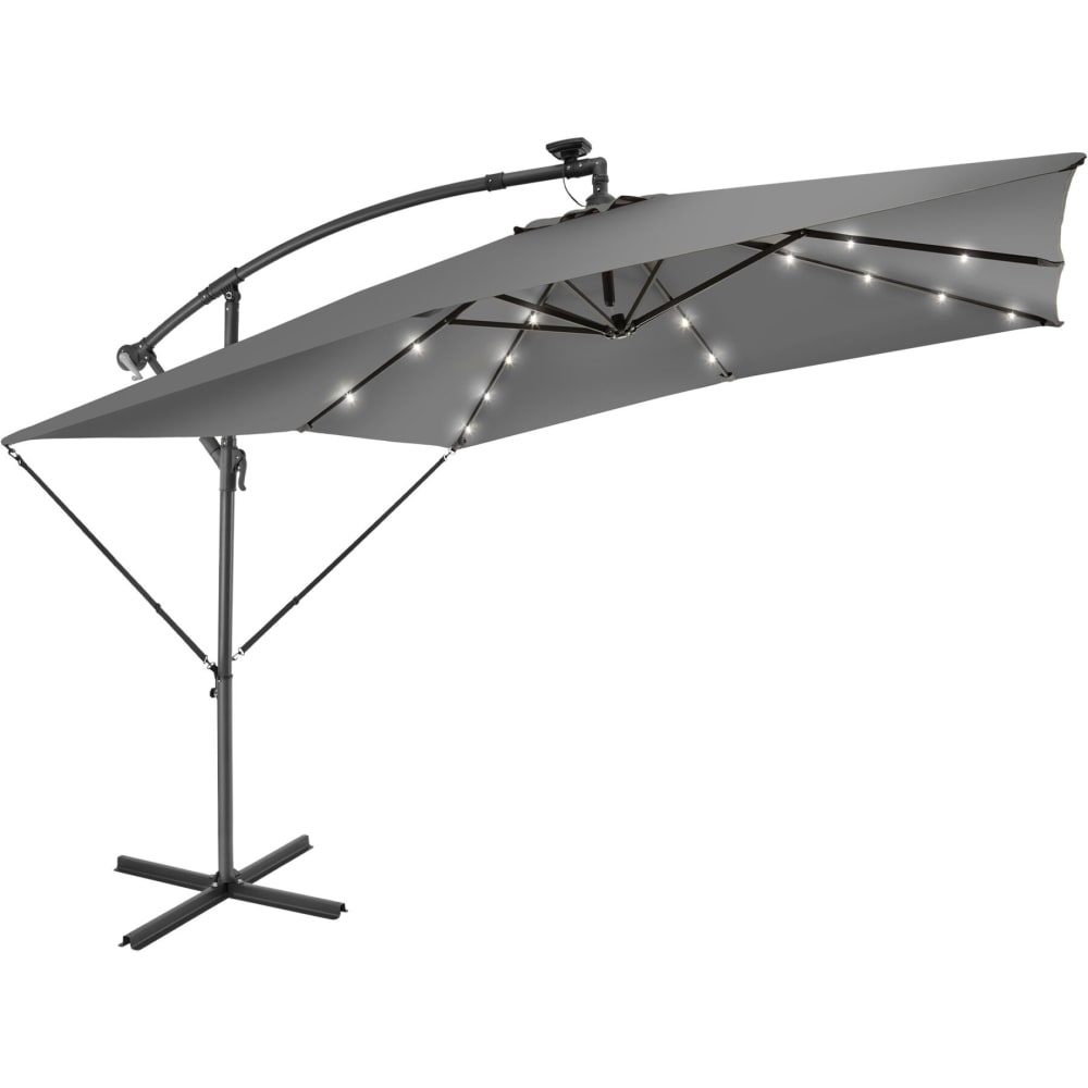 Parasol à LED solaire avec manivelle 2,5 x 2,5 m hydrofuge gris clair