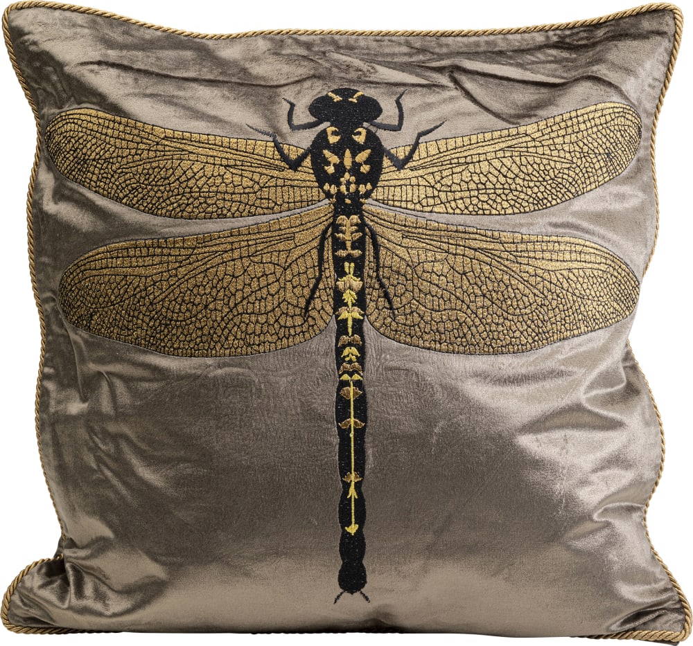 Kare Design Kissen mit Libellen, braun und gold, 40x40cm - Viskose
