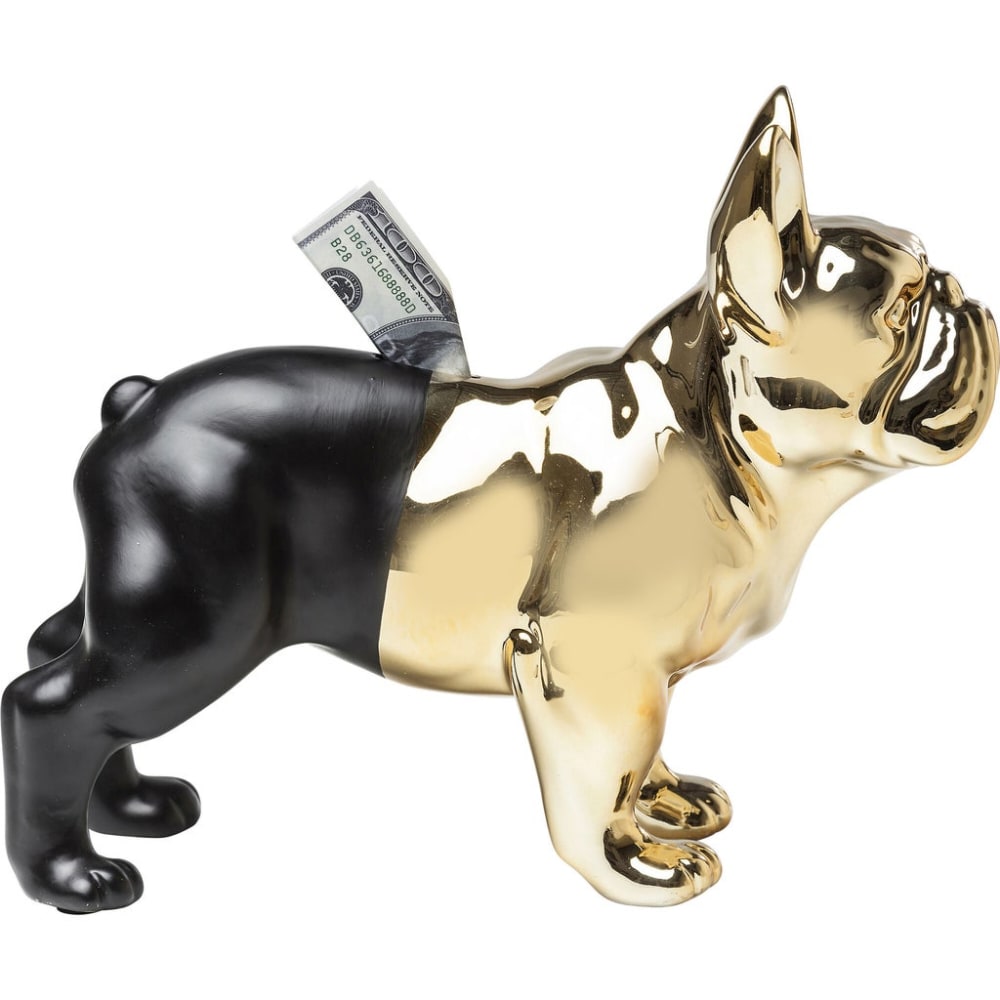 Kare Design Spardose Hund aus Keramik, gold und schwarz, H28cm style classic chic Mehrfarbig Keramik