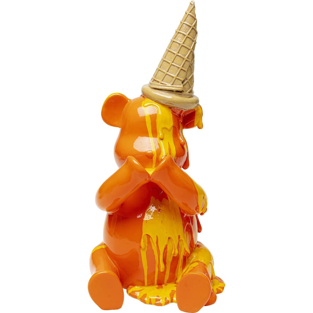 Statuette ours assis cornet de glace en polyrésine orange