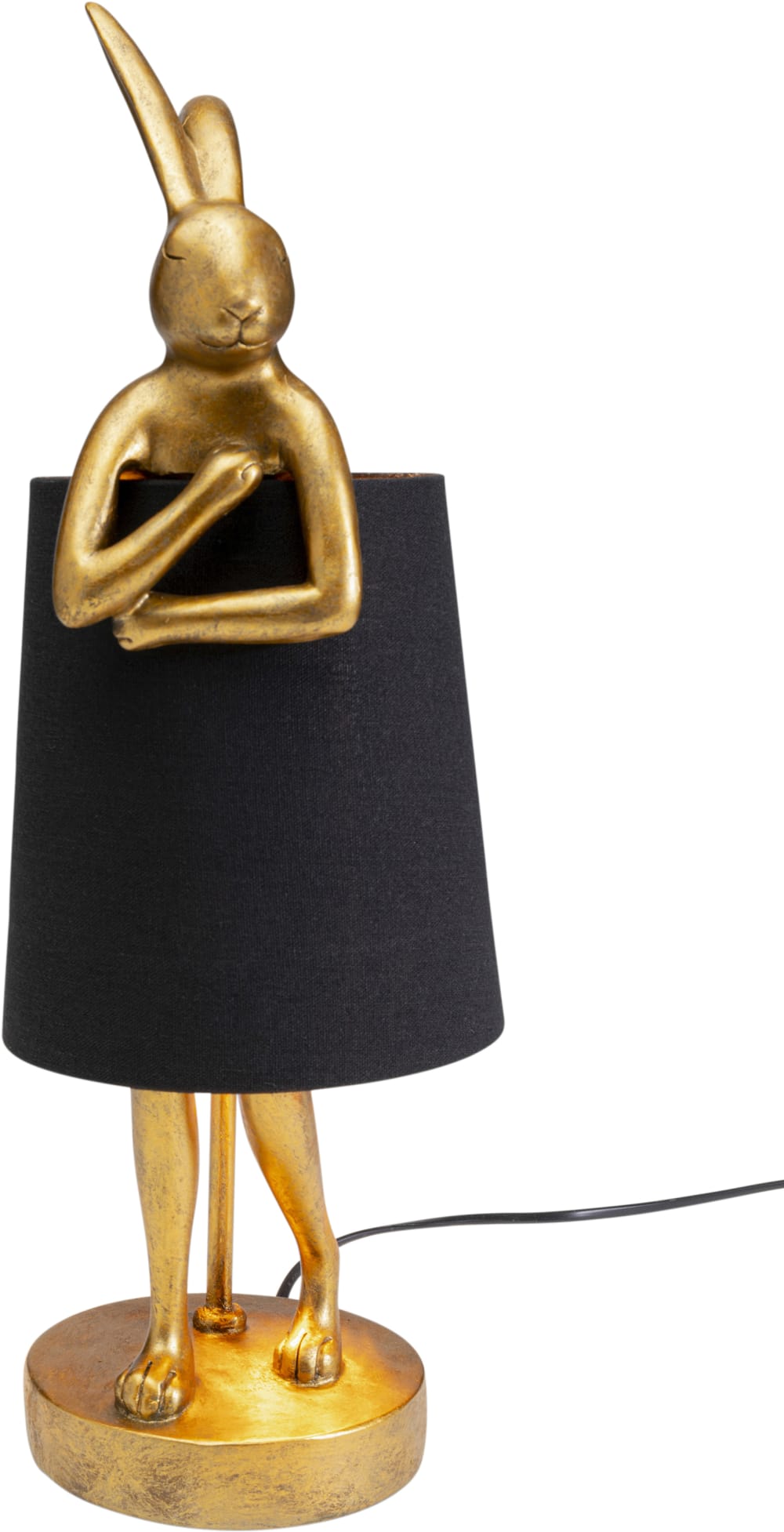 Lampe lapin en polyrésine dorée et lin noir H50
