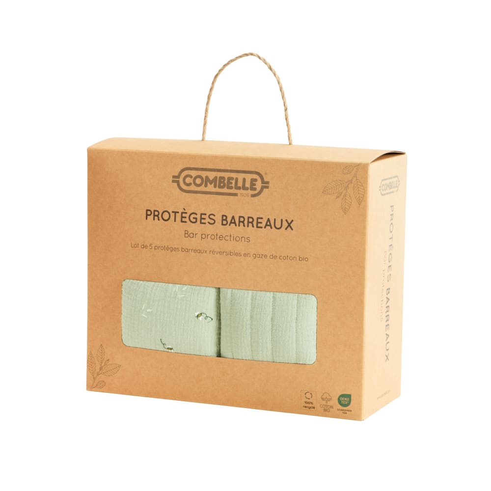 Tour de lit protège barreaux en gaze de coton bio vert