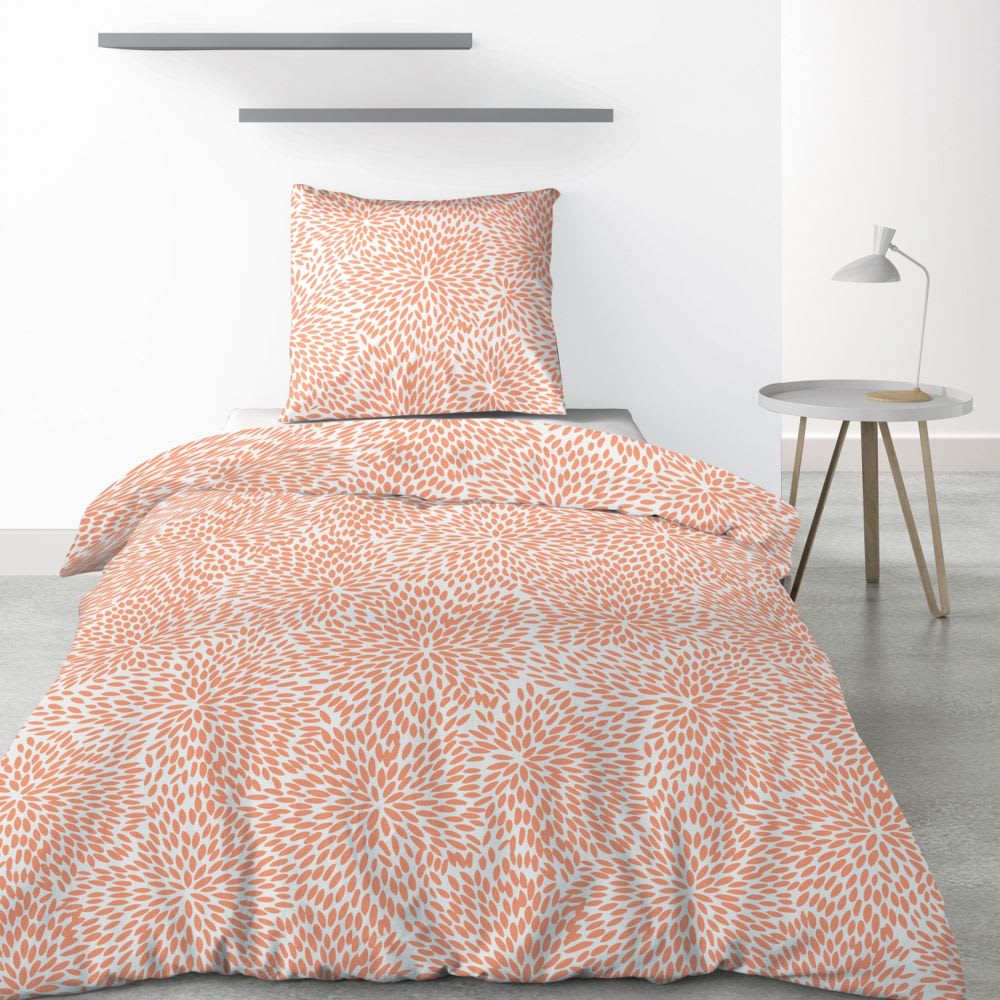 Housse De Rêve Parure de lit 1 place microfibre à motifs 140x200 cm style contemporain Orange Certifié Oeko-Tex