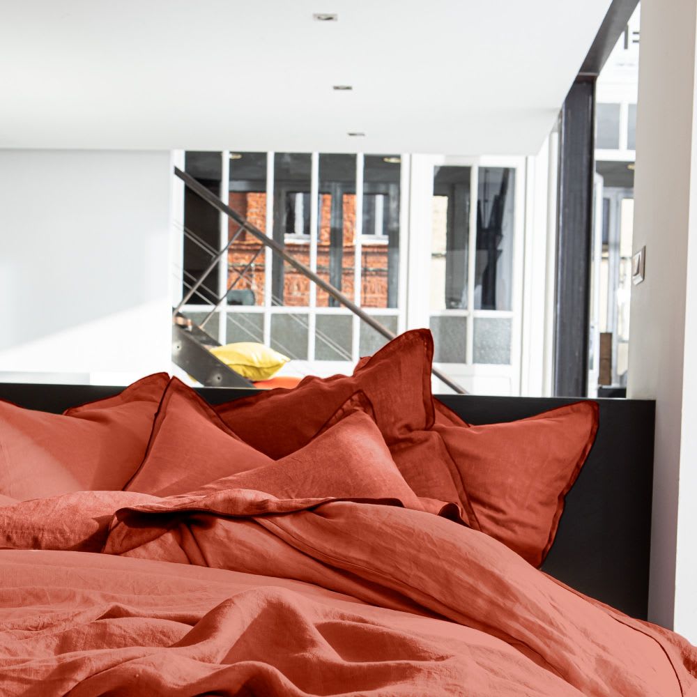 Housse de couette lin lavé rouge 240x260 cm
