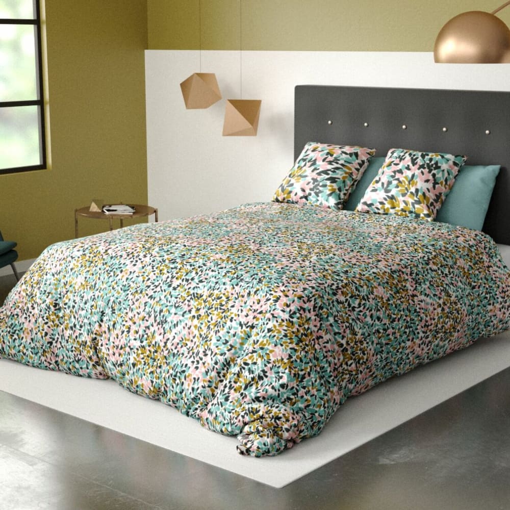 Parure housse de couette coton bio imprimée + 2 taies 200x200 cm