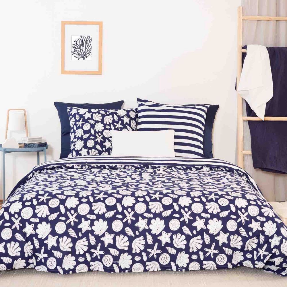 Home collection Parure de lit 2 places coton à motifs 240x260 cm style contemporain Bleu Certifié Oeko-Tex
