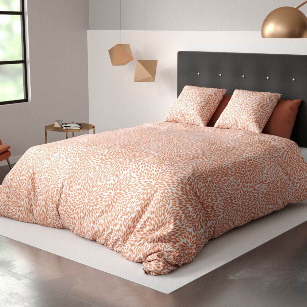 Housse De Rêve Parure de lit 2 places microfibre à motifs 200x200 cm style contemporain Orange Certifié Oeko-Tex
