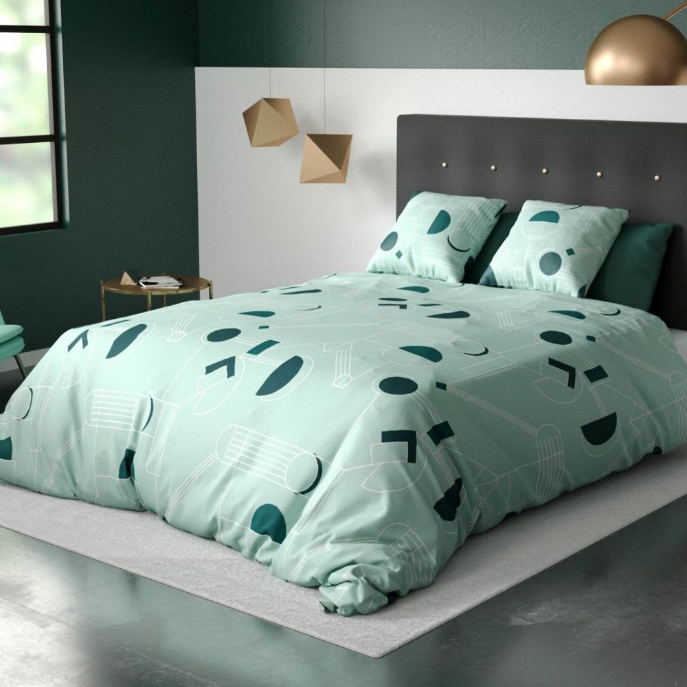 Housse De Rêve Parure de lit 2 places microfibre à motifs 200x200 cm style contemporain Vert
