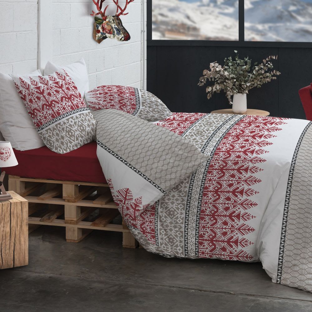 Housse De Rêve Parure de lit 2 places coton à motifs 240x260 cm style contemporain Rouge